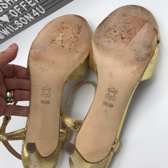 Tory Burch Shayley Mirror Gold Craquelee Heeled Sandal Shoes Size 10.5 - Picture 6 of 8